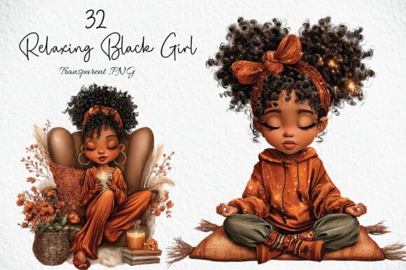 Download Relaxing Black Girl Clipart Set - Set Collection
