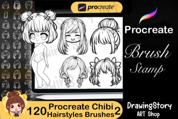 Download 120 Procreate Chibi Hair Stamps Set2 - Set Collection
