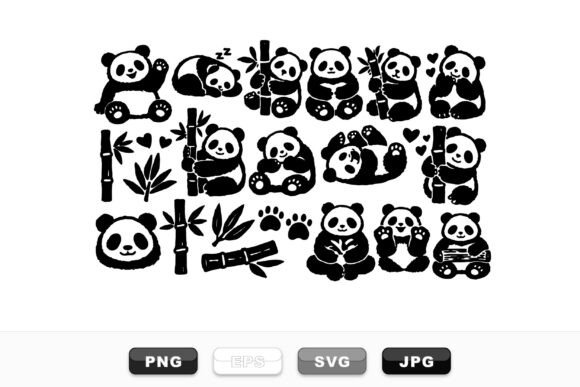 Download Cute Panda Bamboo Clipart Set - Set Collection