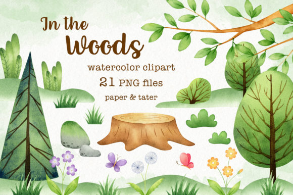Download In the Woods Water Color Clip Art Set - Set Collection
