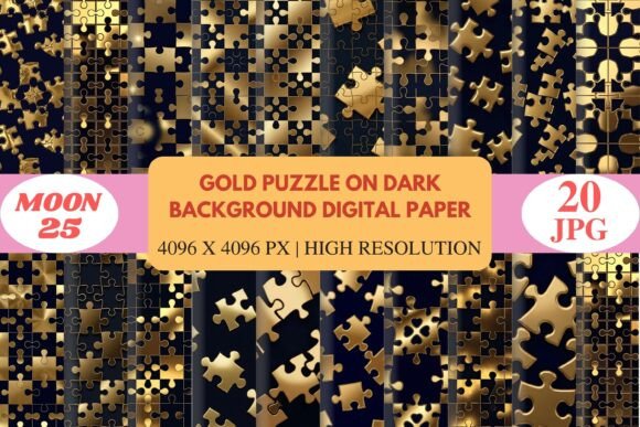 Download Gold Puzzle on Dark Background Digital P - Round Collection