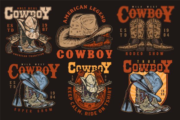 Download Cowboy Vintage Handdrawn Logo Design Set - Set Collection