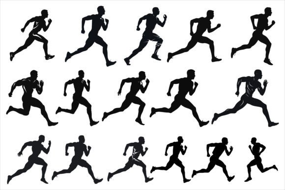 Download Running Sprint Man Black Silhouette Set - Set Collection