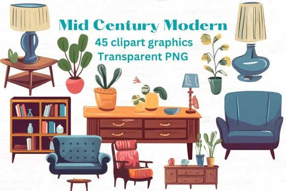 Download MidCentury Modern Furniture Clipart Set - Set Collection