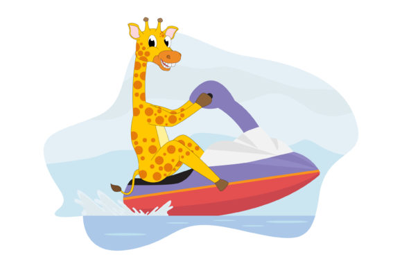 Download Cute Giraffe Cartoon Ride Motor Boat - Motor Collection