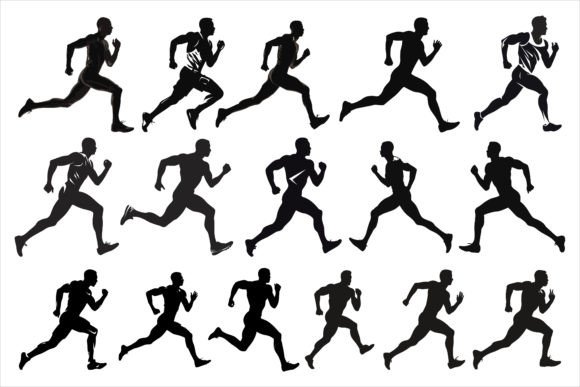 Download Running Sprint Man Black Silhouette Set - Set Collection