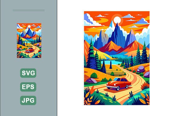 Download Auto Vector Landscape Background - Round Collection