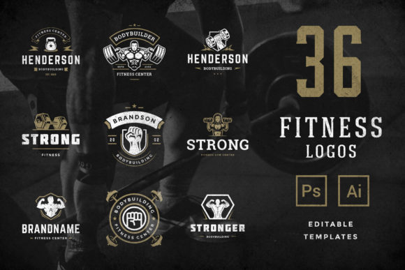 Download Retro Fitness &amp; Gym Logos Set - Set Collection