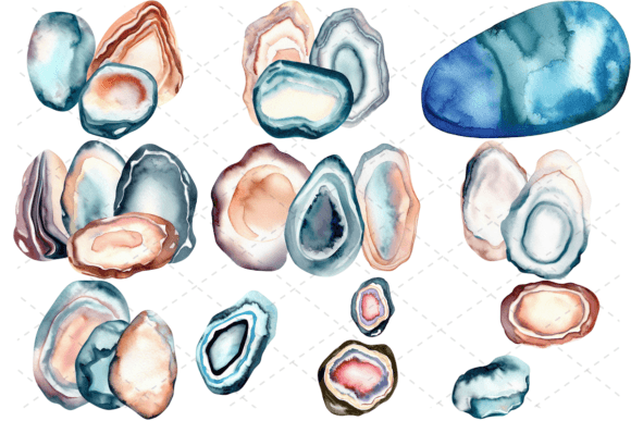 Download 10 Watercolor Agate Stones Bundle - Stones Collection