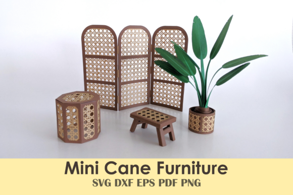 Download Mini Cane Furniture Set | 3D Papercraft - Set Collection