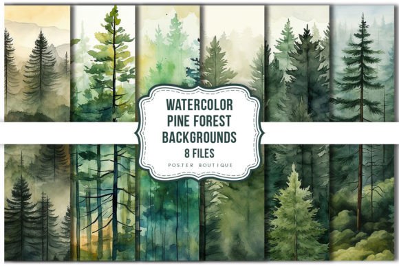 Download Watercolor Pine Forest Backgrounds Pack - Round Collection