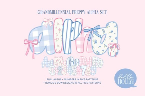 Download Grandmillennial Alphabet Set Preppy - Set Collection