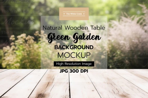 Download Wood Table with Garden Background Mockup - Round Collection
